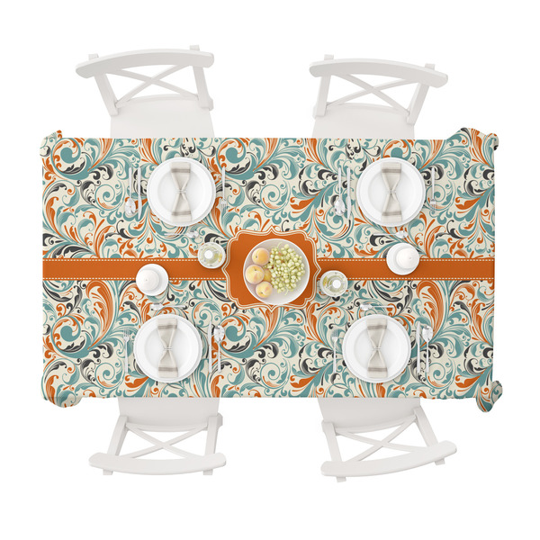 Orange & Blue Leafy Swirls Tablecloths (58"x102") - TOP VIEW