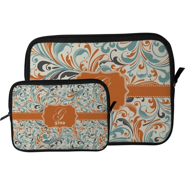 Orange & Blue Leafy Swirls Tablet Sleeve (Size Comparison)