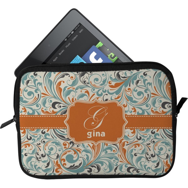 Custom Orange & Blue Leafy Swirls Tablet Case / Sleeve (Personalized)