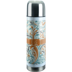 Orange & Blue Leafy Swirls Stainless Steel Thermos (Personalized)