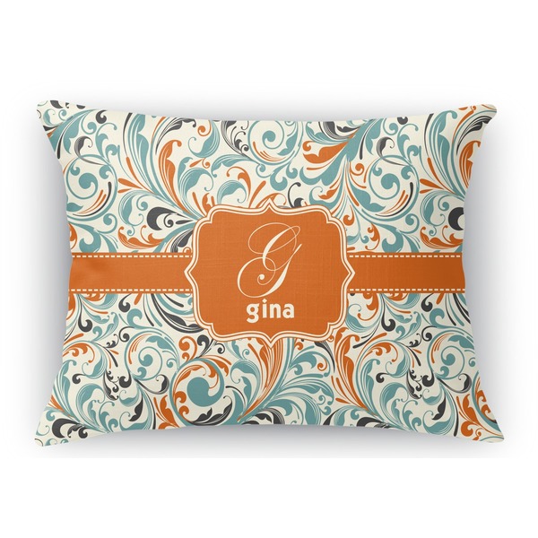 Custom Orange & Blue Leafy Swirls Rectangular Throw Pillow Case - 12"x18" (Personalized)