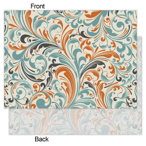 Orange & Blue Leafy Swirls Tissue Paper - Heavyweight - Large - Front & Back