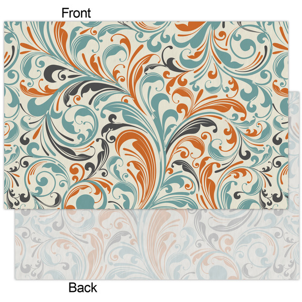 Orange & Blue Leafy Swirls Tissue Paper - Heavyweight - XL - Front & Back