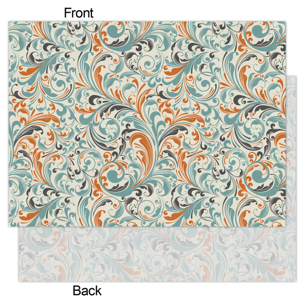 Orange & Blue Leafy Swirls Tissue Paper - Lightweight - Large - Front & Back