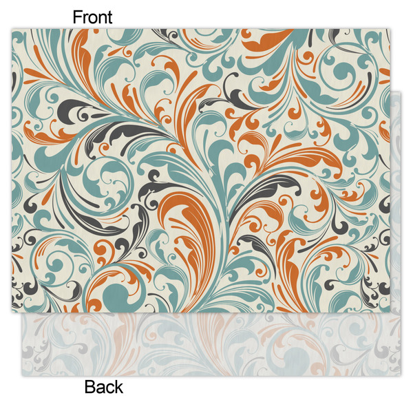 Orange & Blue Leafy Swirls Tissue Paper - Lightweight - Medium - Front & Back