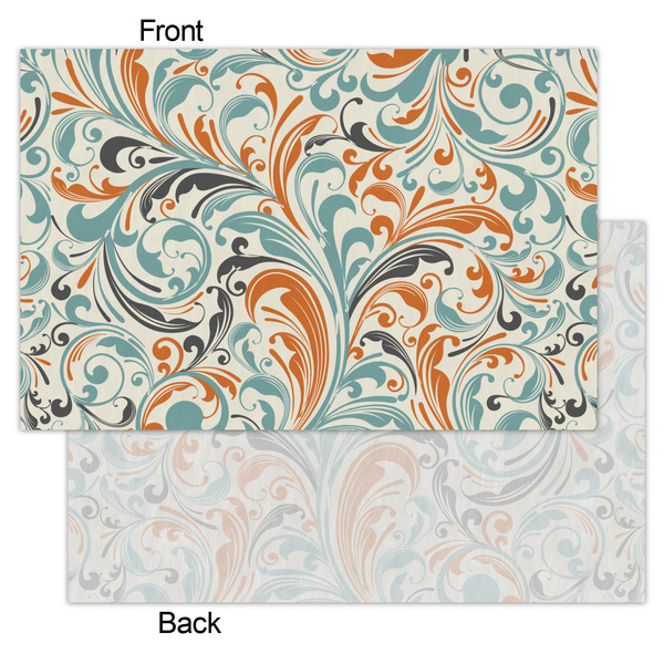Orange & Blue Leafy Swirls Tissue Paper - Lightweight - Small - Front & Back
