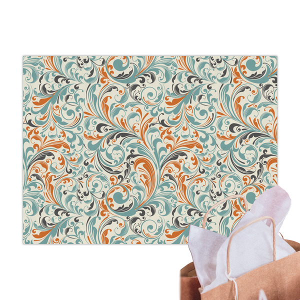 Orange & Blue Leafy Swirls Tissue Paper Sheets - Main