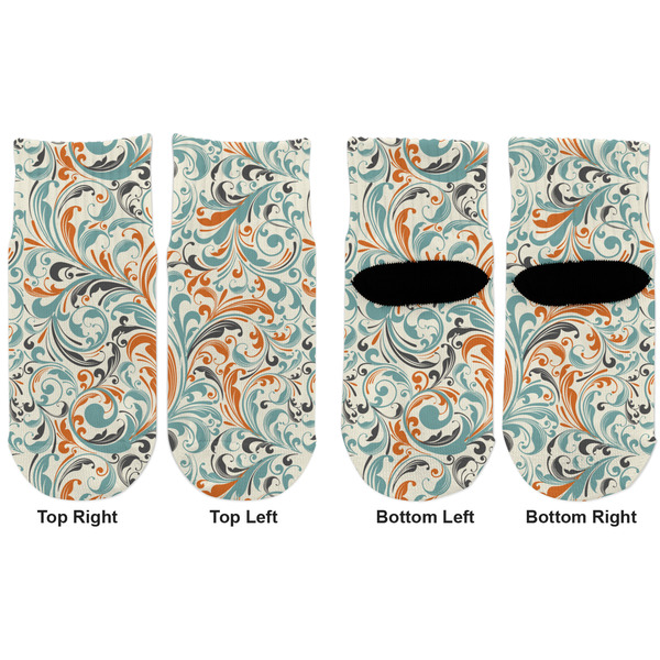 Orange & Blue Leafy Swirls Toddler Ankle Socks - Double Pair - Front and Back - Apvl