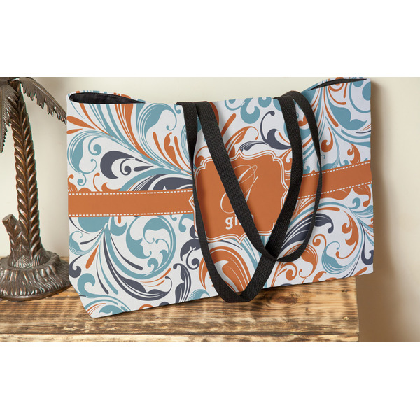 Orange & Blue Leafy Swirls Tote w/Black Handles - Lifestyle View
