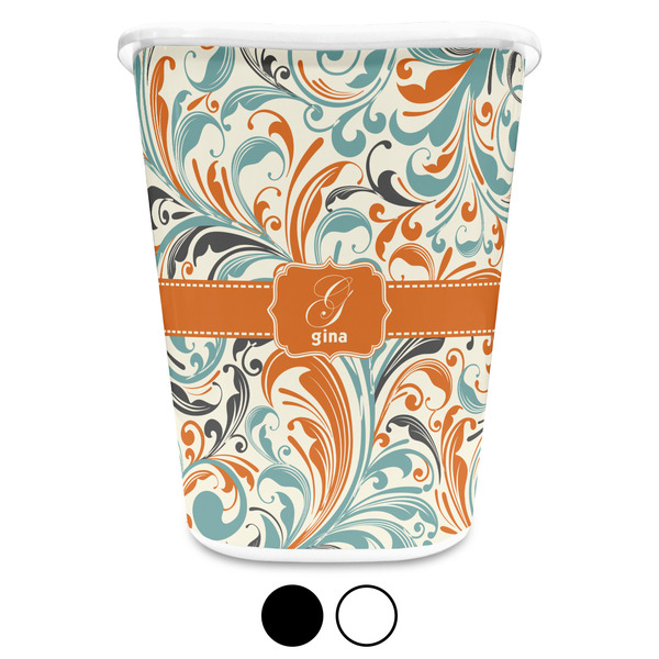 Orange & Blue Leafy Swirls Custom Waste Basket