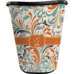 Orange & Blue Leafy Swirls Waste Basket - Double Sided (Black) (Personalized)