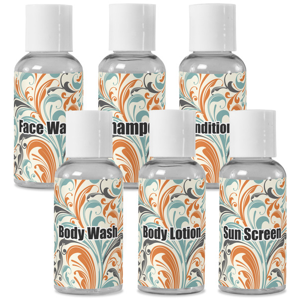 Custom Orange & Blue Leafy Swirls Travel Bottles (Personalized)