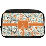 Orange & Blue Leafy Swirls Toiletry Bag / Dopp Kit (Personalized)