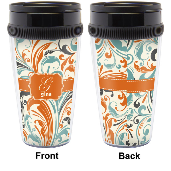 Orange & Blue Leafy Swirls Travel Mug Approval (Personalized)