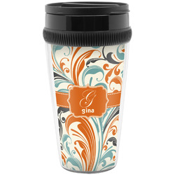 Orange & Blue Leafy Swirls Acrylic Travel Mug without Handle (Personalized)