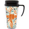 Orange & Blue Leafy Swirls Travel Mug with Black Handle - Front