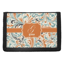 Orange & Blue Leafy Swirls Trifold Wallet (Personalized)