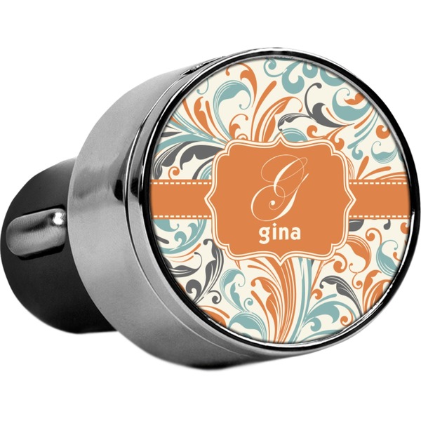 Custom Orange & Blue Leafy Swirls USB Car Charger (Personalized)