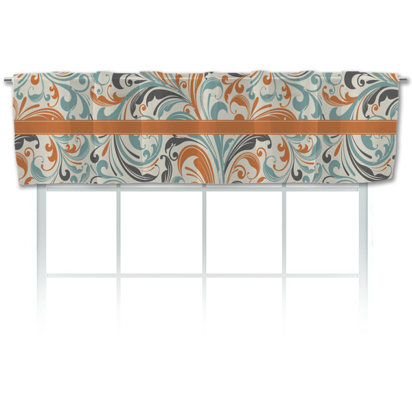 Custom Orange & Blue Leafy Swirls Valance
