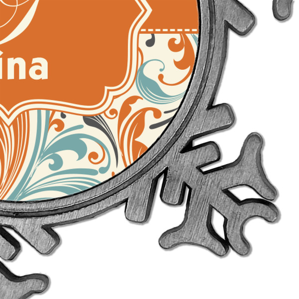 Orange & Blue Leafy Swirls Vintage Snowflake - Detail
