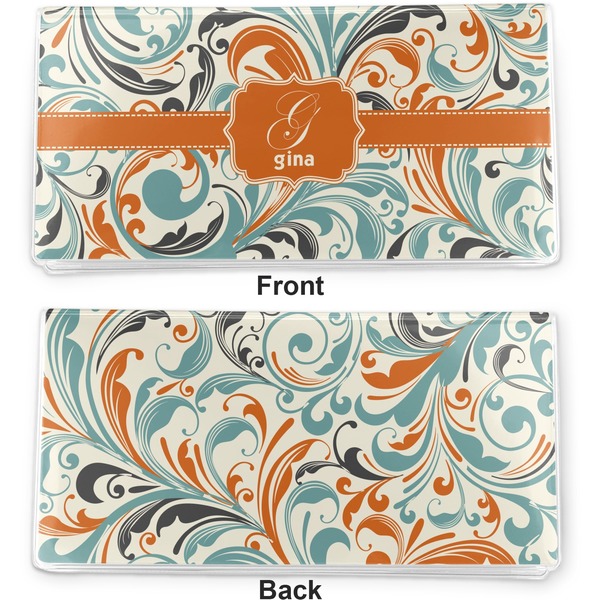 Orange & Blue Leafy Swirls Vinyl Check Book Cover - Front and Back