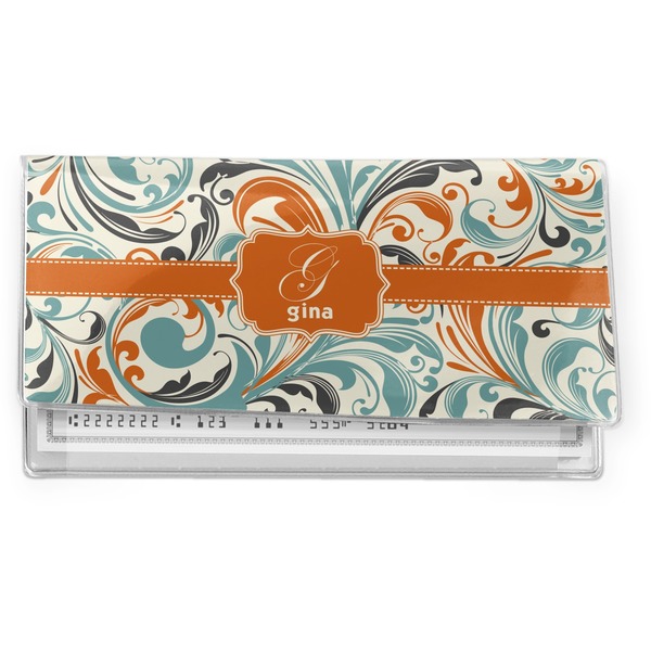 Custom Orange & Blue Leafy Swirls Vinyl Checkbook Cover (Personalized)