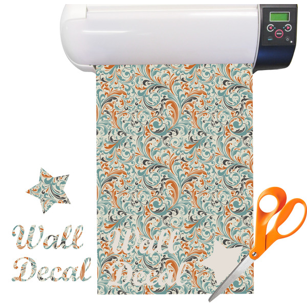 Custom Orange & Blue Leafy Swirls Vinyl Sheet (Re-position-able)