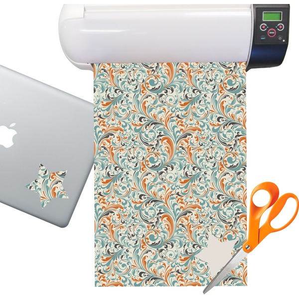 Custom Orange & Blue Leafy Swirls Sticker Vinyl Sheet (Permanent)