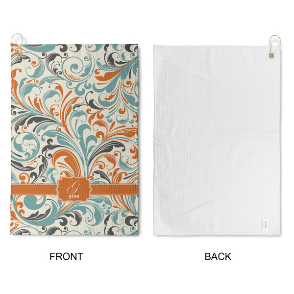 Orange & Blue Leafy Swirls Waffle Weave Golf Towel - Approval