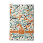 Orange & Blue Leafy Swirls Waffle Weave Golf Towel (Personalized)