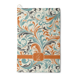 Orange & Blue Leafy Swirls Waffle Weave Golf Towel (Personalized)