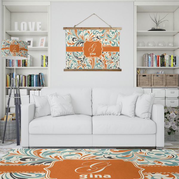Orange & Blue Leafy Swirls Wall Hanging Tapestry - IN CONTEXT