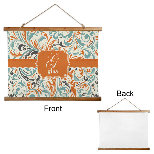 Orange & Blue Leafy Swirls Wall Hanging Tapestry - Landscape - APPROVAL