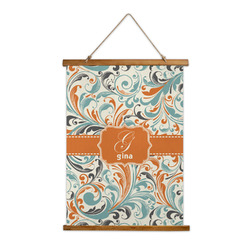 Orange & Blue Leafy Swirls Wall Hanging Tapestry - Tall (Personalized)
