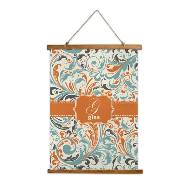 Custom Orange & Blue Leafy Swirls Wall Hanging Tapestry (Personalized)