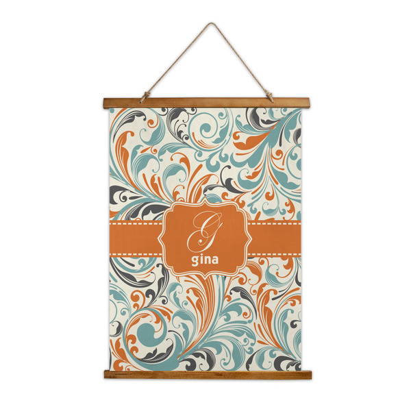 Custom Orange & Blue Leafy Swirls Wall Hanging Tapestry (Personalized)