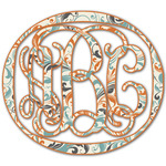 Orange & Blue Leafy Swirls Monogram Decal - Large (Personalized)