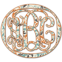 Orange & Blue Leafy Swirls Monogram Decal - Custom Sizes (Personalized)