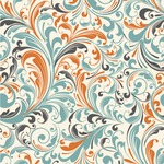 Orange & Blue Leafy Swirls Wallpaper & Surface Covering (Water Activated 24"x 24" Sample)