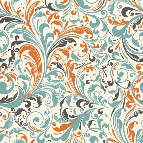 Custom Orange & Blue Leafy Swirls Wallpaper & Surface Covering (Water Activated 24"x 24" Sample)