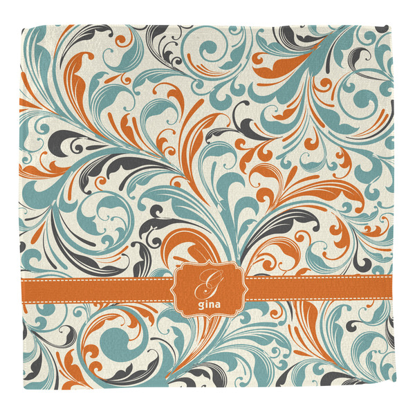 Orange & Blue Leafy Swirls Washcloth - Front - No Soap