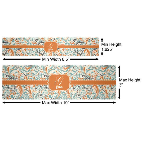 Orange & Blue Leafy Swirls Water Bottle Labels w/ Dimensions