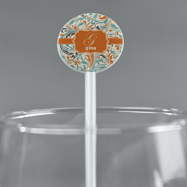 Orange & Blue Leafy Swirls White Plastic 5.5" Stir Stick - Round - Main