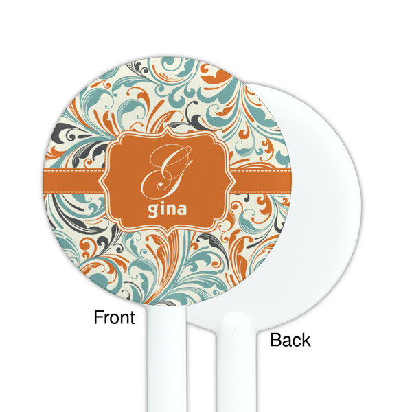 Orange & Blue Leafy Swirls White Plastic 5.5" Stir Stick - Single Sided - Round - Front & Back