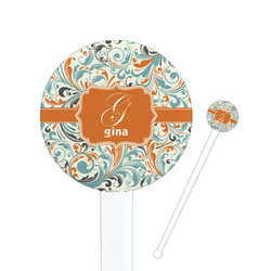 Orange & Blue Leafy Swirls 7" Round Plastic Stir Sticks - White - Double Sided (Personalized)