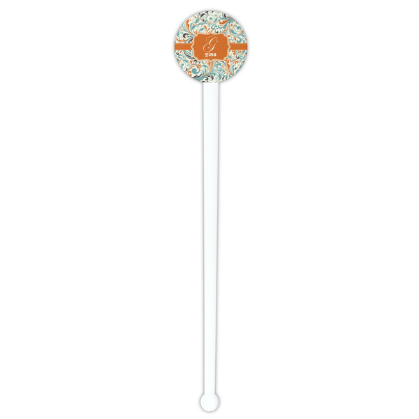 Orange & Blue Leafy Swirls White Plastic 7" Stir Stick - Round - Single Stick