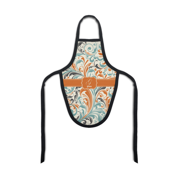 Custom Orange & Blue Leafy Swirls Bottle Apron (Personalized)