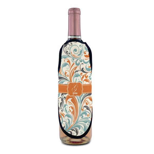 Orange & Blue Leafy Swirls Wine Bottle Apron - IN CONTEXT