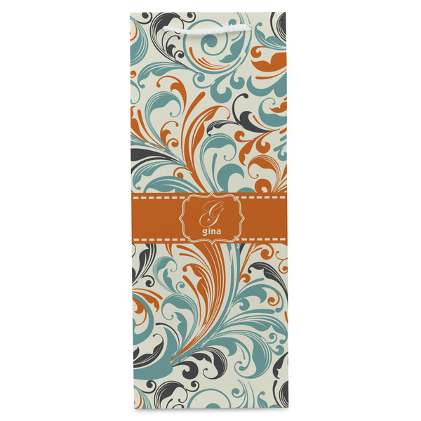 Orange & Blue Leafy Swirls Wine Gift Bag - Gloss - Front