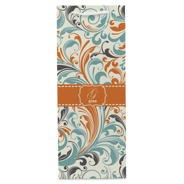Orange & Blue Leafy Swirls Wine Gift Bag - Matte - Front